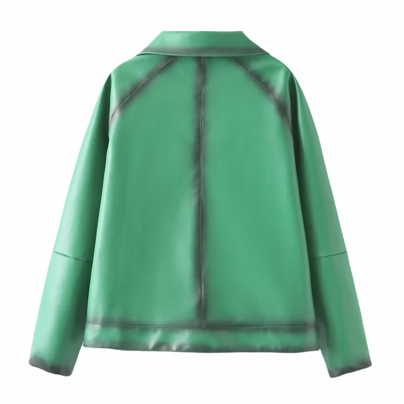 Damen Boxy-Kunstlederjacke mit großem Hemdkragen und durchgehendem Reißverschluss Drune