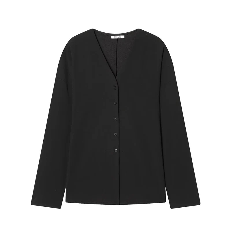 Damen Boxy-Knopfleistenbluse mit V-Ausschnitt und lässiger Oversize-Passform Drune