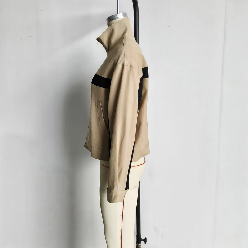 Damen Boxy-Cropped-Übergangsjacke mit Stehkragen, kontraststreifen und Eingrifftaschen Drune