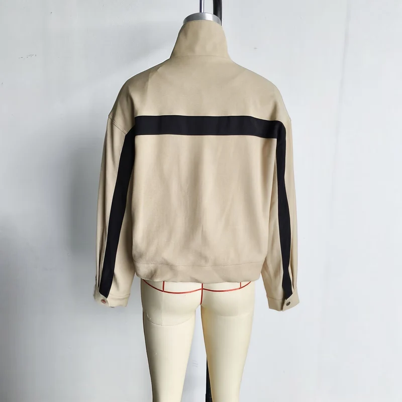 Damen Boxy-Cropped-Übergangsjacke mit Stehkragen, kontraststreifen und Eingrifftaschen Drune