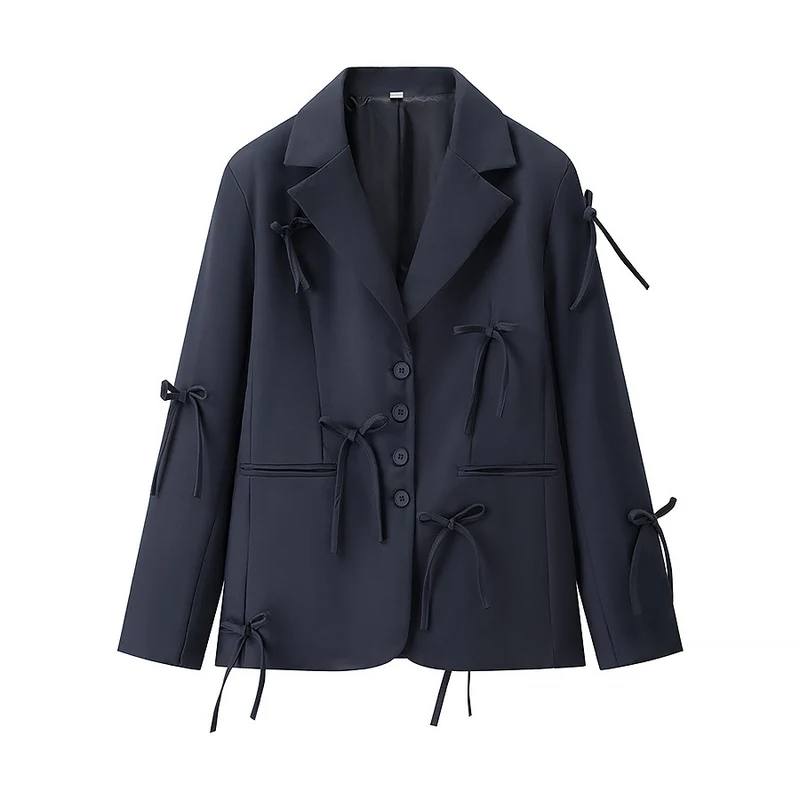 Damen Boxy‑Blazer mit dekorativen Schleifen, Reverskragen und legerer Silhouette Drune