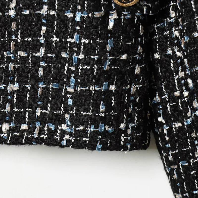 Damen Bouclé‑Tweed‑Cropped‑Jacke mit Stehkragen und goldfarbenen Schmuckknöpfen Drune
