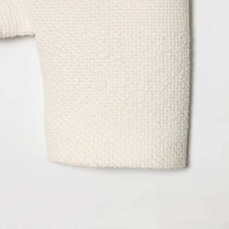 Damen Bouclé-Cropped-Jacke mit Stehkragen, bezogenen Knöpfen und aufgesetzten Pattentaschen Drune