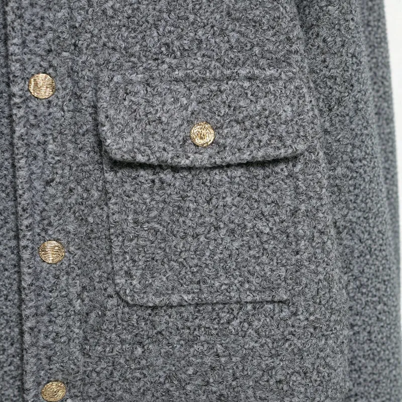 Damen Bouclé Cropped Jacke mit Goldknöpfen und aufgesetzten Pattentaschen Drune