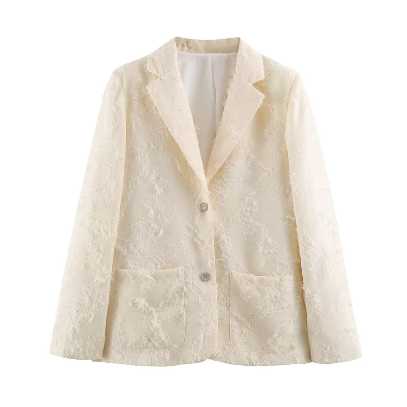 Damen Bouclé‑Blazer mit Fransenstruktur und aufgesetzten Pattentaschen Drune