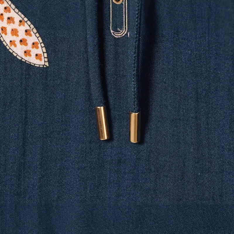 Damen Boho-Tunika‑Midikleid mit Paisley‑Print, Ballonärmeln und Tunnelzug Drune
