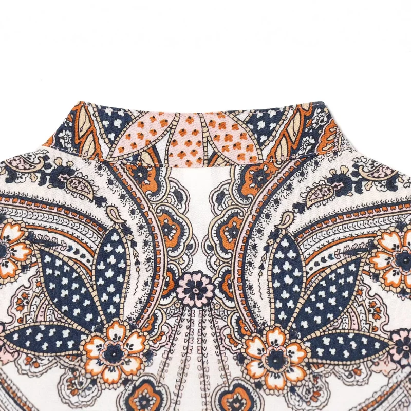 Damen Boho-Tunika‑Midikleid mit Paisley‑Print, Ballonärmeln und Tunnelzug Drune