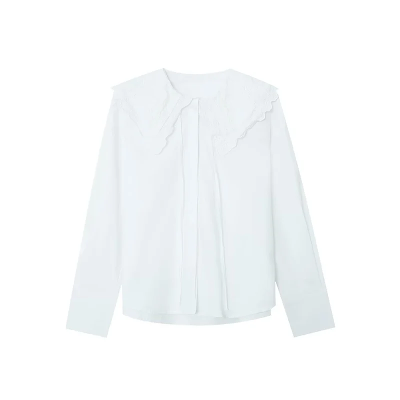 Damen Bluse mit übergroßem besticktem Bubikragen und Bindeschleife Drune