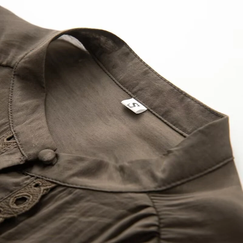Damen Bluse mit Spitzen‑Cutouts, feiner Knopfleiste und Ballonärmeln Drune
