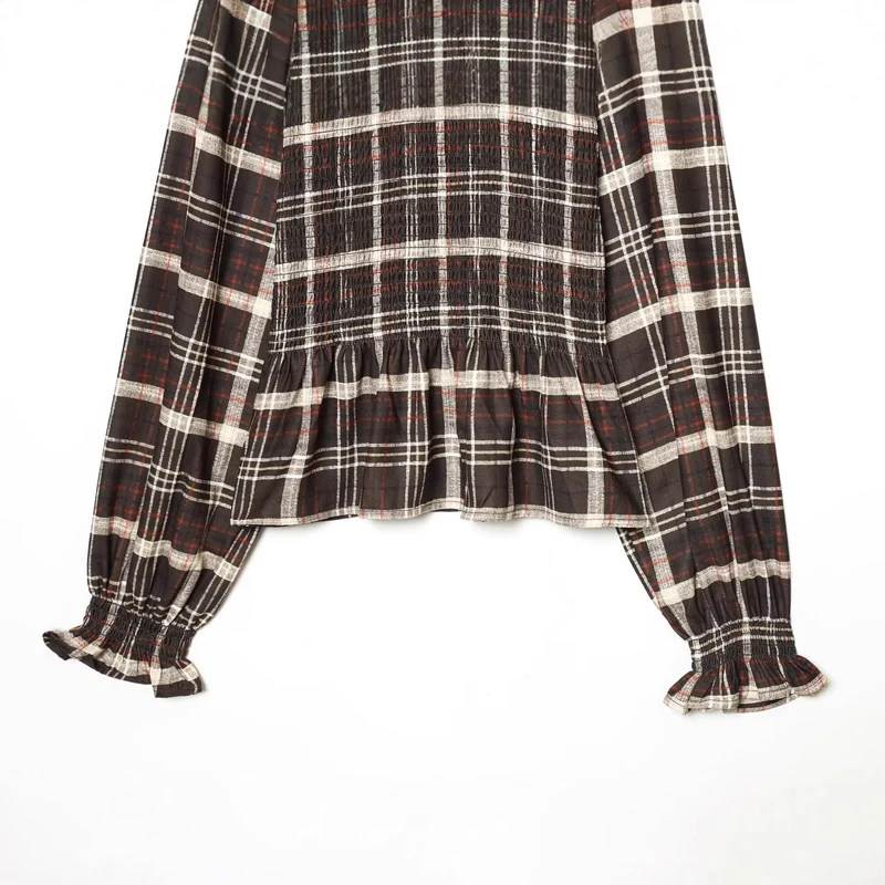 Damen Bluse mit Smok-Detail, Rüschenkragen und Volumenärmeln Drune
