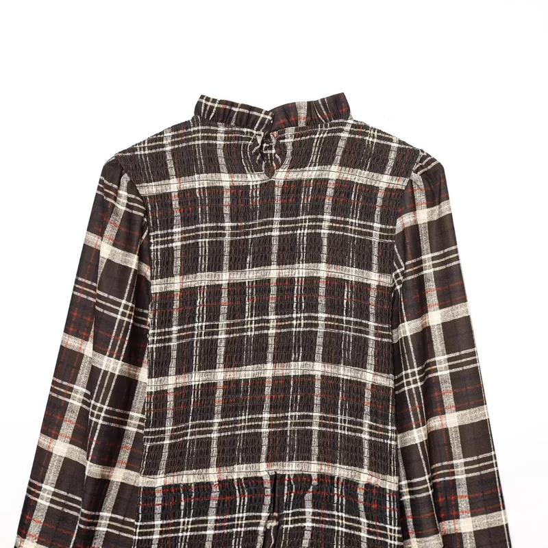 Damen Bluse mit Smok-Detail, Rüschenkragen und Volumenärmeln Drune