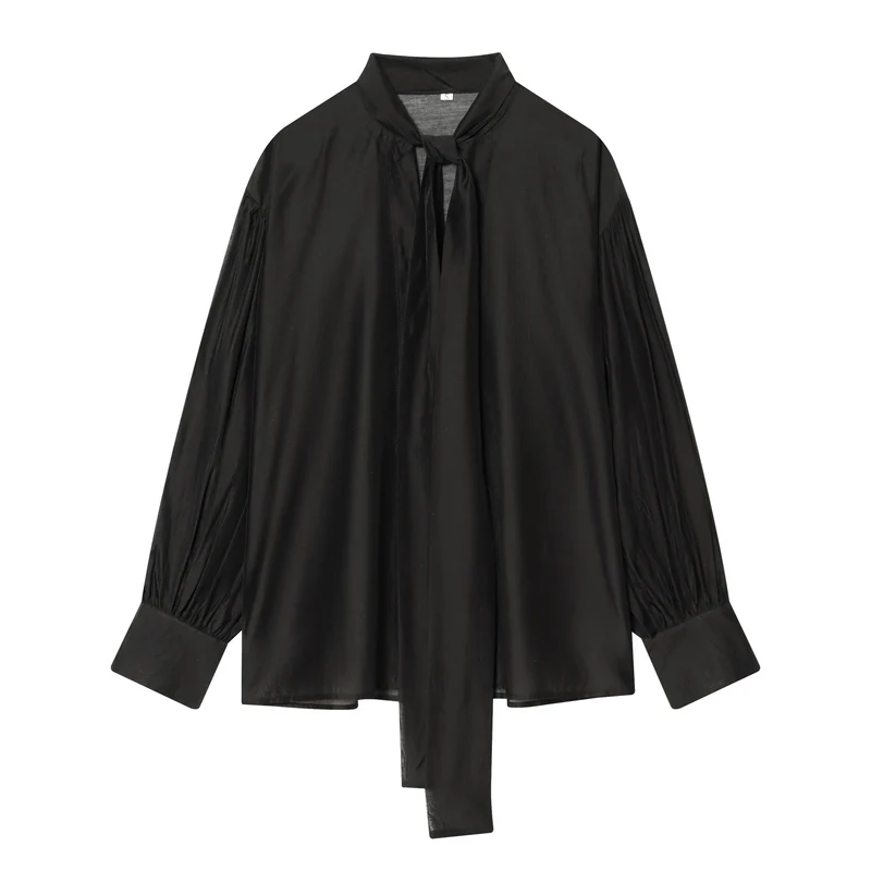 Damen Bluse mit Schleifenkragen und voluminösen Ballonärmeln Drune