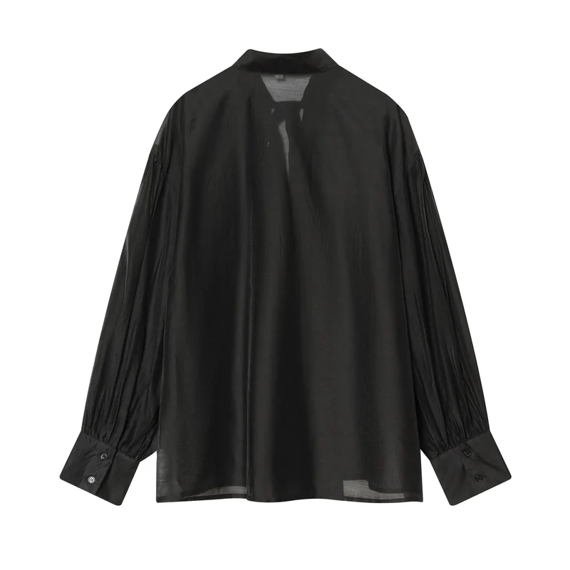 Damen Bluse mit Schleifenkragen und voluminösen Ballonärmeln Drune