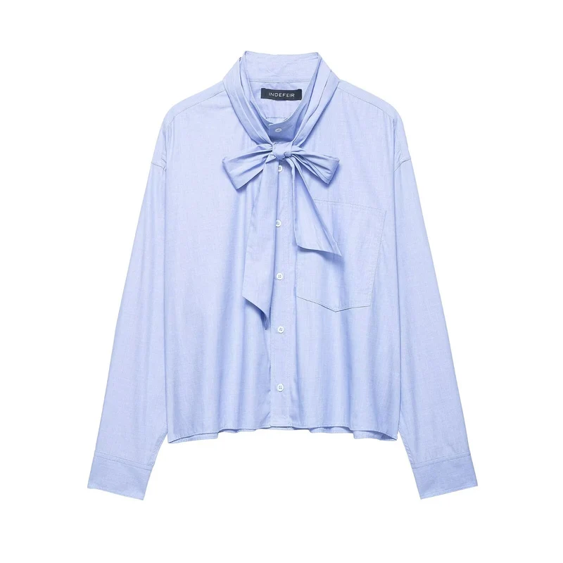 Damen Bluse mit Schleifenkragen und oversized Boxy‑Schnitt Drune