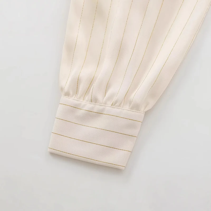 Damen Bluse mit Bindeschal, feinem Nadelstreifen und Ballonärmeln Drune