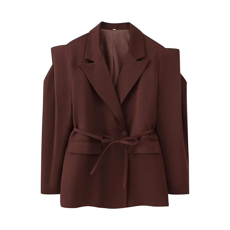 Damen Blazer mit Cut-Out‑Schultern, Taillengürtel und Pattentaschen Drune