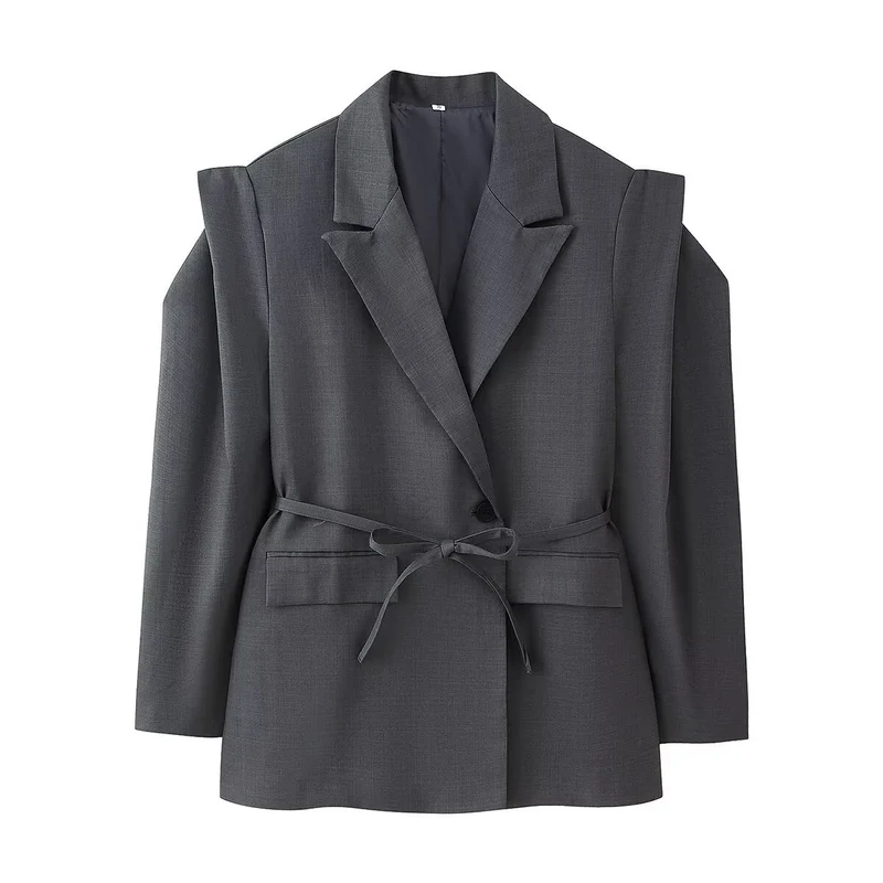 Damen Blazer mit Cut-Out‑Schultern, Taillengürtel und Pattentaschen Drune