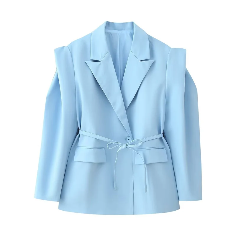 Damen Blazer mit Cut-Out‑Schultern, Taillengürtel und Pattentaschen Drune