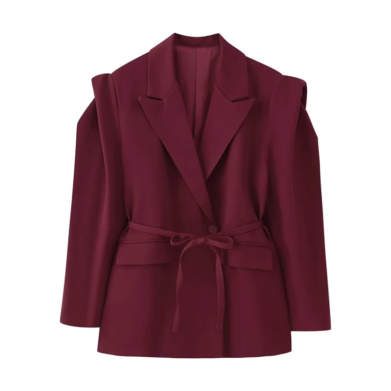 Damen Blazer mit Cut-Out‑Schultern, Taillengürtel und Pattentaschen Drune