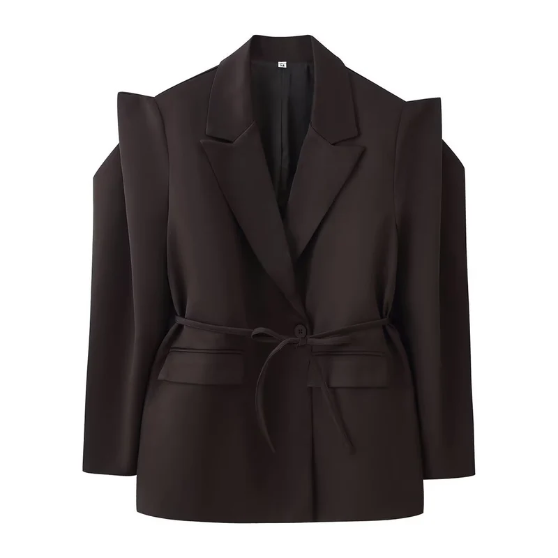 Damen Blazer mit Cut-Out‑Schultern, Taillengürtel und Pattentaschen Drune