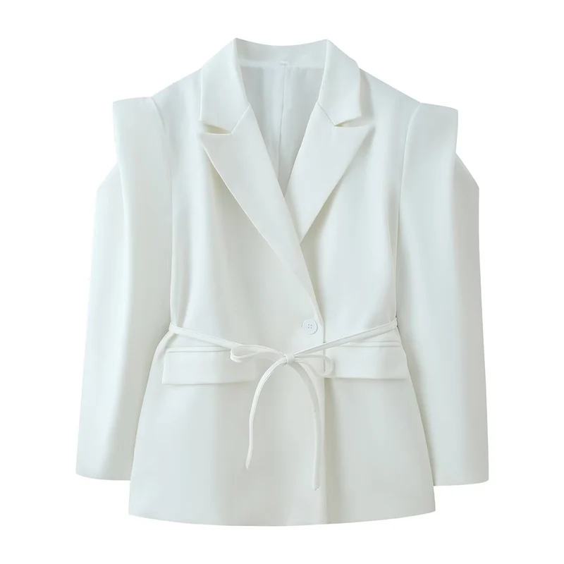 Damen Blazer mit Cut-Out‑Schultern, Taillengürtel und Pattentaschen Drune