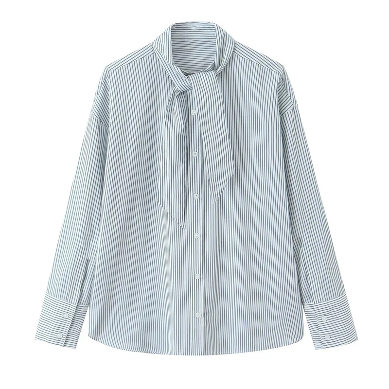 Damen Bindeschal‑Bluse mit Streifenmuster und Oversize‑Passform Drune