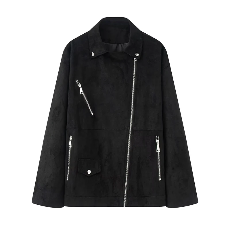 Damen Bikerjacke im Oversized Wildlederoptik mit asymmetrischem Reißverschluss Drune