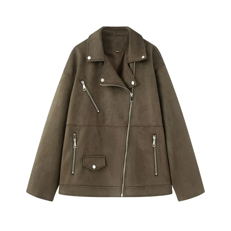 Damen Bikerjacke im Oversized Wildlederoptik mit asymmetrischem Reißverschluss Drune