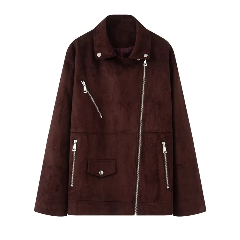Damen Bikerjacke im Oversized Wildlederoptik mit asymmetrischem Reißverschluss Drune
