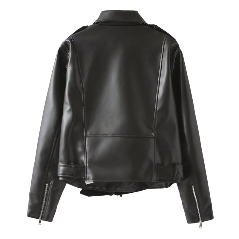 Damen Bikerjacke aus veganer Lederoptik mit Taillengürtel und asymmetrischem Reißverschluss Drune