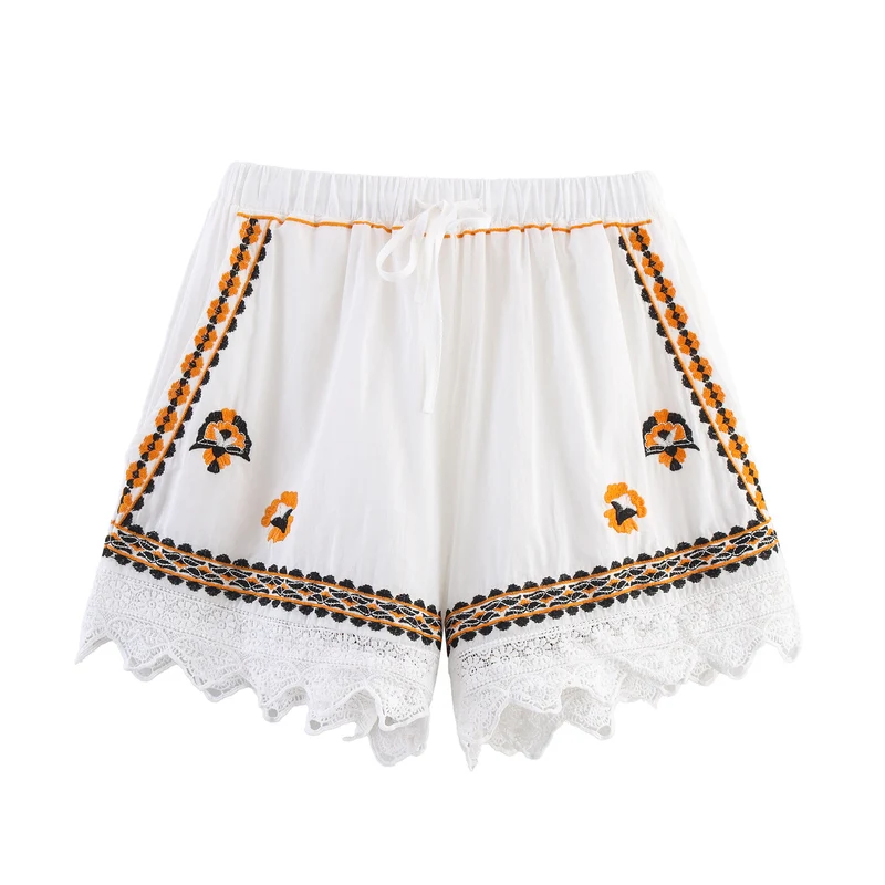 Damen Bestickte Boho-Bluse mit weiten Glockenärmeln und Spitzensaum Drune