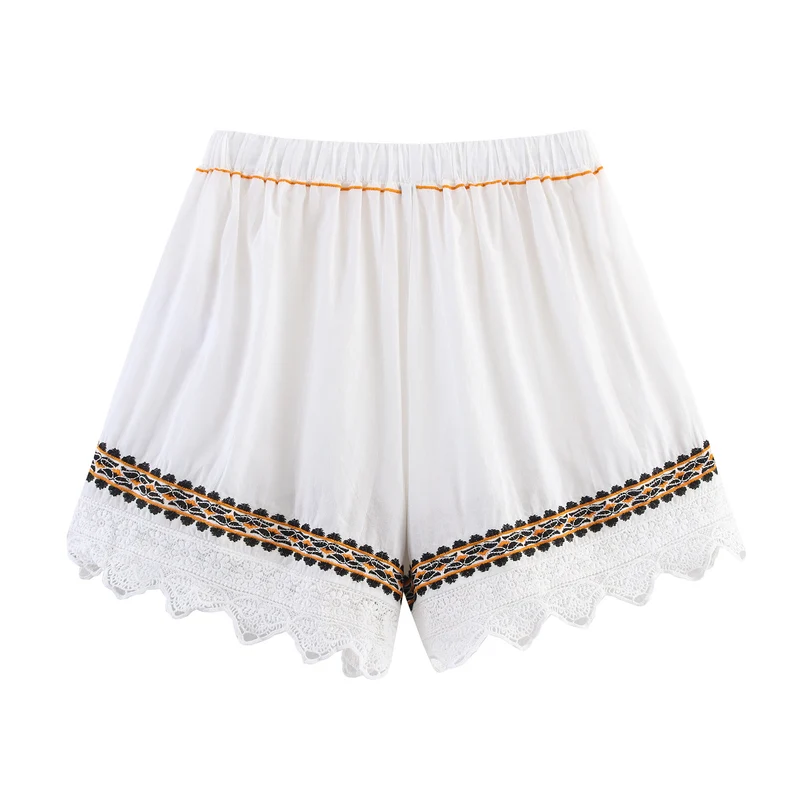 Damen Bestickte Boho-Bluse mit weiten Glockenärmeln und Spitzensaum Drune