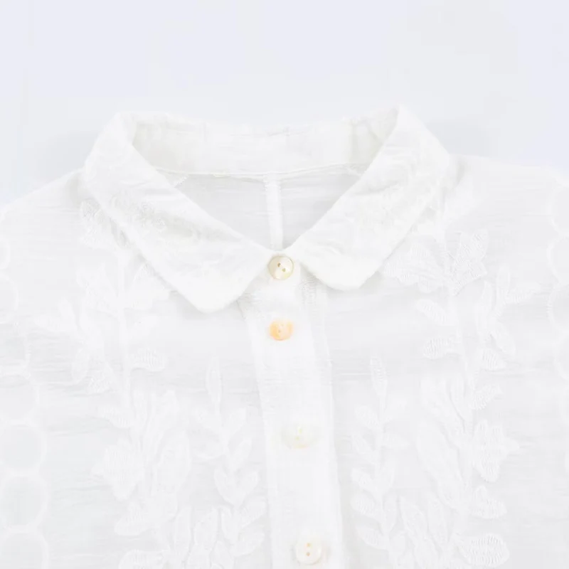 Damen Bestickte Baumwollbluse mit Lochstickerei und dreiviertelärmeln Drune
