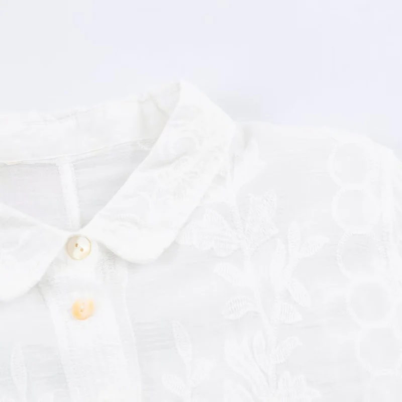 Damen Bestickte Baumwollbluse mit Lochstickerei und dreiviertelärmeln Drune