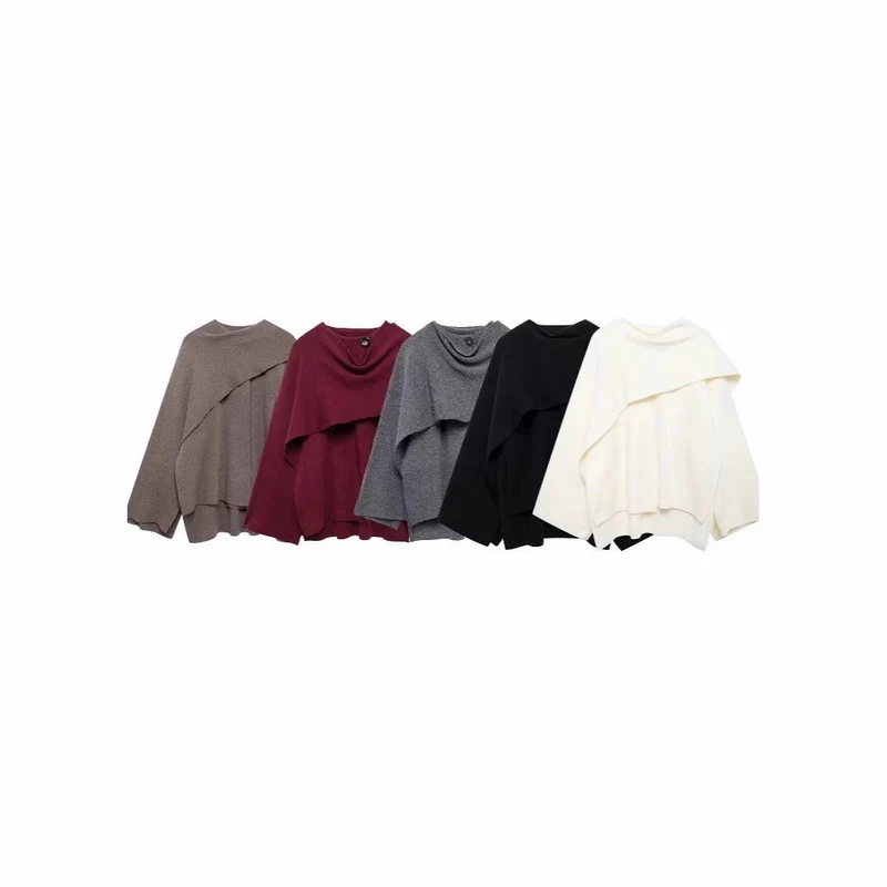 Damen Asymmetrisches Wollmix‑Cape mit Wasserfallkragen und weitem Fall Drune