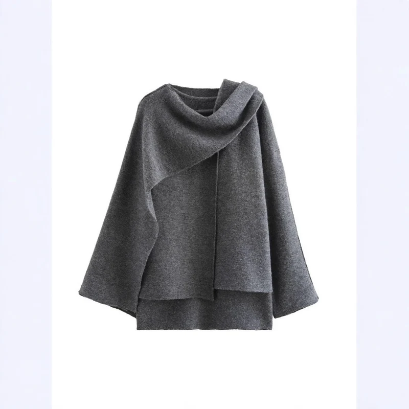 Damen Asymmetrisches Wollmix‑Cape mit Wasserfallkragen und weitem Fall Drune
