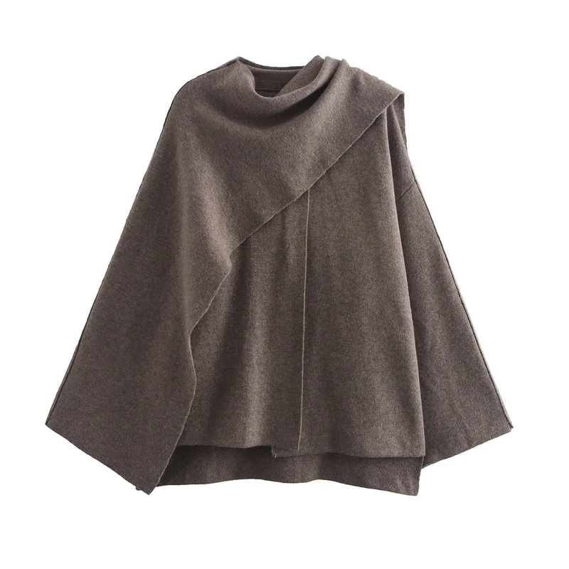 Damen Asymmetrisches Wollmix‑Cape mit Wasserfallkragen und weitem Fall Drune