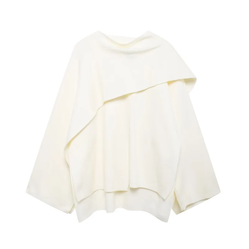 Damen Asymmetrisches Wollmix‑Cape mit Wasserfallkragen und weitem Fall Drune