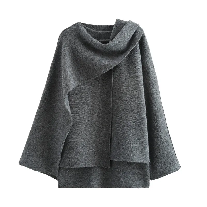 Damen Asymmetrisches Wollmix‑Cape mit Wasserfallkragen und weitem Fall Drune