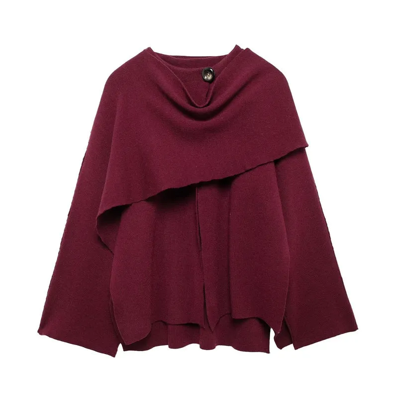 Damen Asymmetrisches Wollmix‑Cape mit Wasserfallkragen und weitem Fall Drune