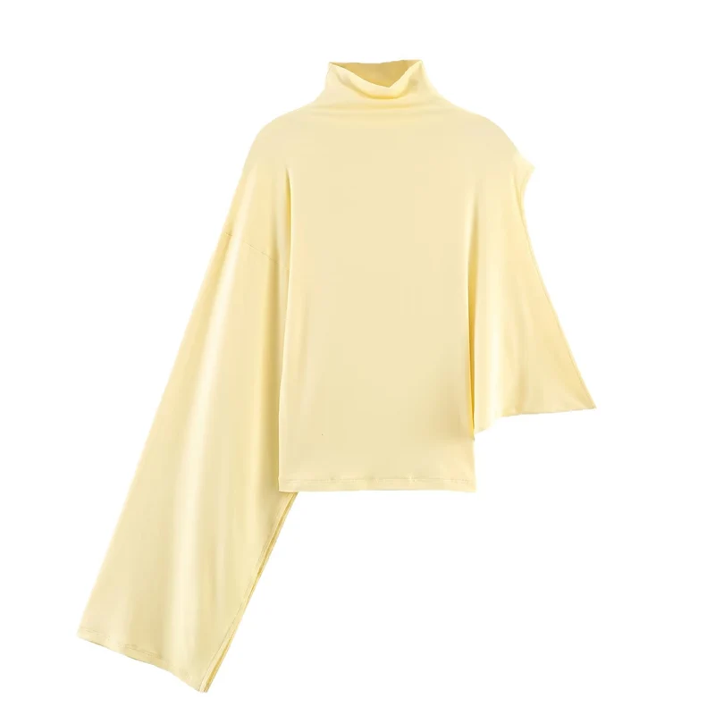 Damen Asymmetrisches Rollkragen-Shirt mit einarmigem Cape-Detail Drune