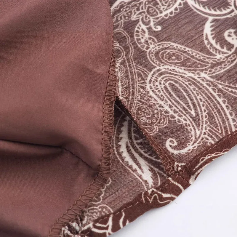 Damen Asymmetrisches Paisley‑Chiffon‑Minikleid mit Ballonärmeln und Taillengürtel Drune