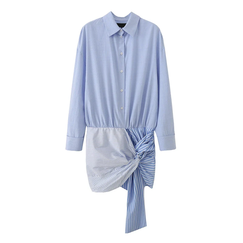 Damen Asymmetrisches Hemdblusenkleid mit seitlicher Knotendetail und Oversize-Passform Drune