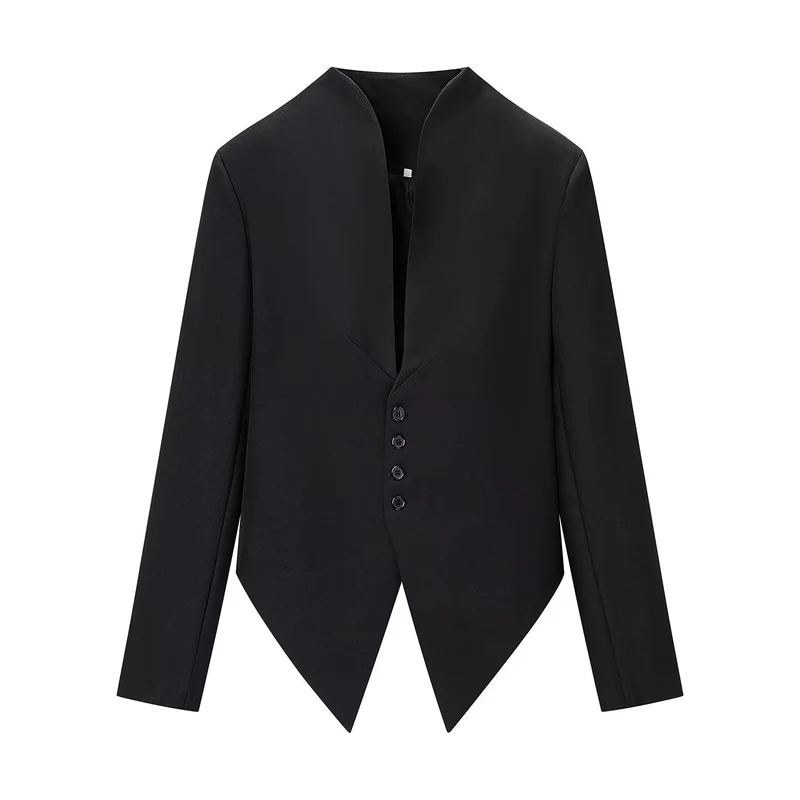 Damen Asymmetrischer Cropped-Blazer mit spitzem Saum und Stehkragen Drune