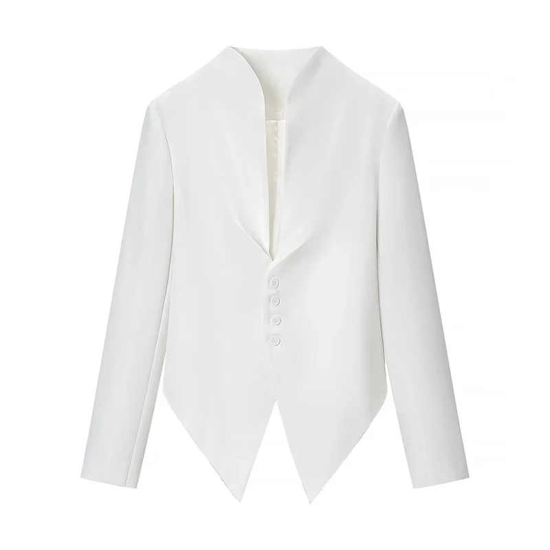Damen Asymmetrischer Cropped-Blazer mit spitzem Saum und Stehkragen Drune