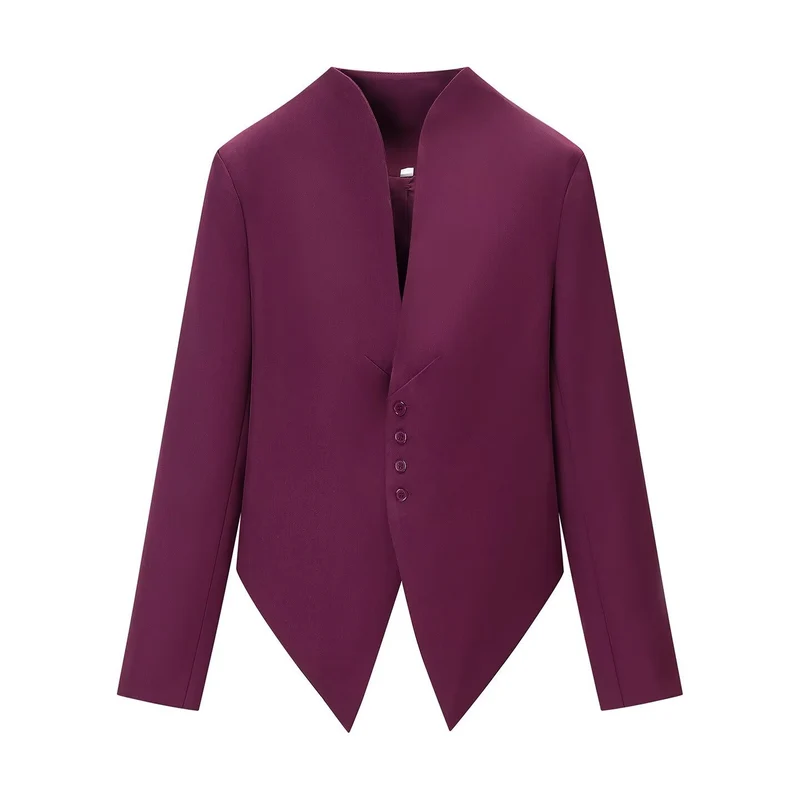 Damen Asymmetrischer Cropped-Blazer mit spitzem Saum und Stehkragen Drune