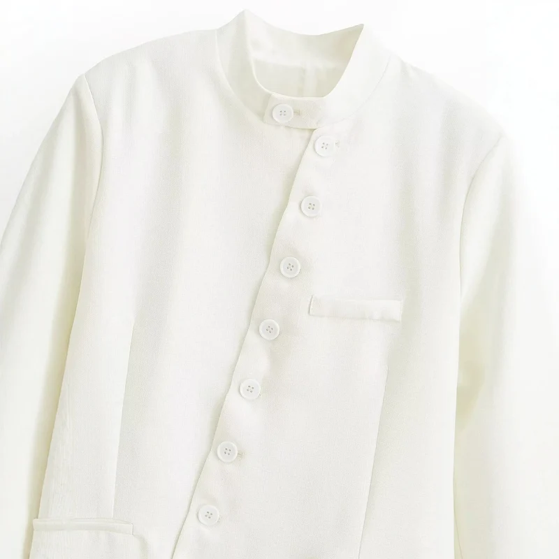 Damen Asymmetrische Kurzjacke mit Mandarinkragen und verdeckter Knopfleiste Drune