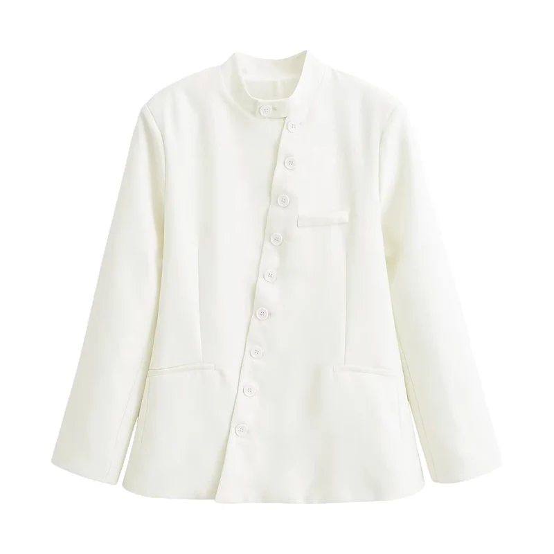 Damen Asymmetrische Kurzjacke mit Mandarinkragen und verdeckter Knopfleiste Drune