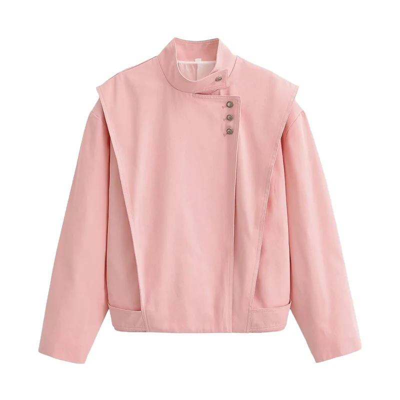 Damen Asymmetrische Boxy-Übergangsjacke mit Stehkragen und Cape‑Front Drune