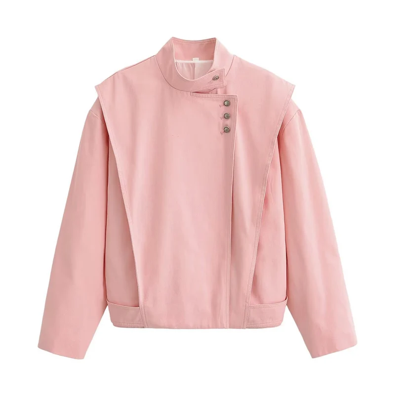 Damen Asymmetrische Boxy-Übergangsjacke mit Stehkragen und Cape‑Front Drune